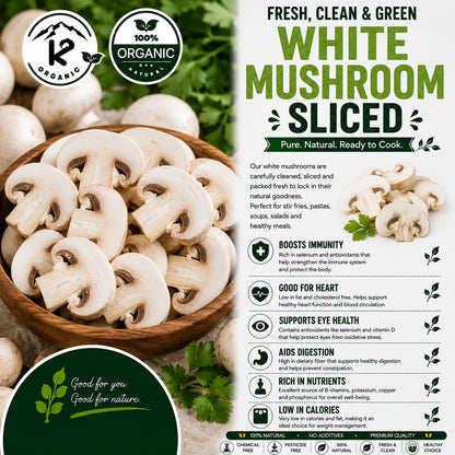 Clean Greens White Mushrooms (Sliced) 250g