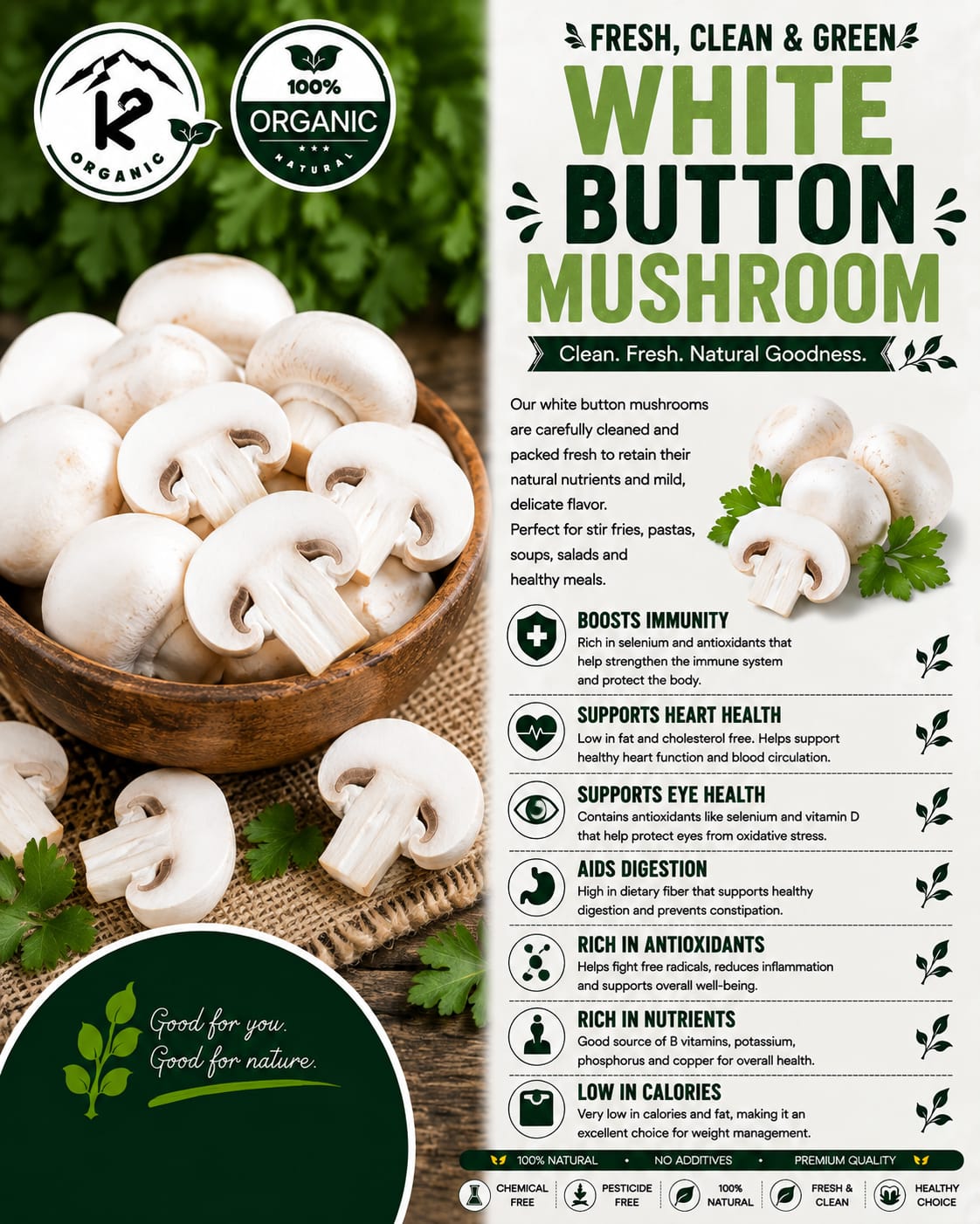 Clean Greens - White Button Mushroom Local (250g)